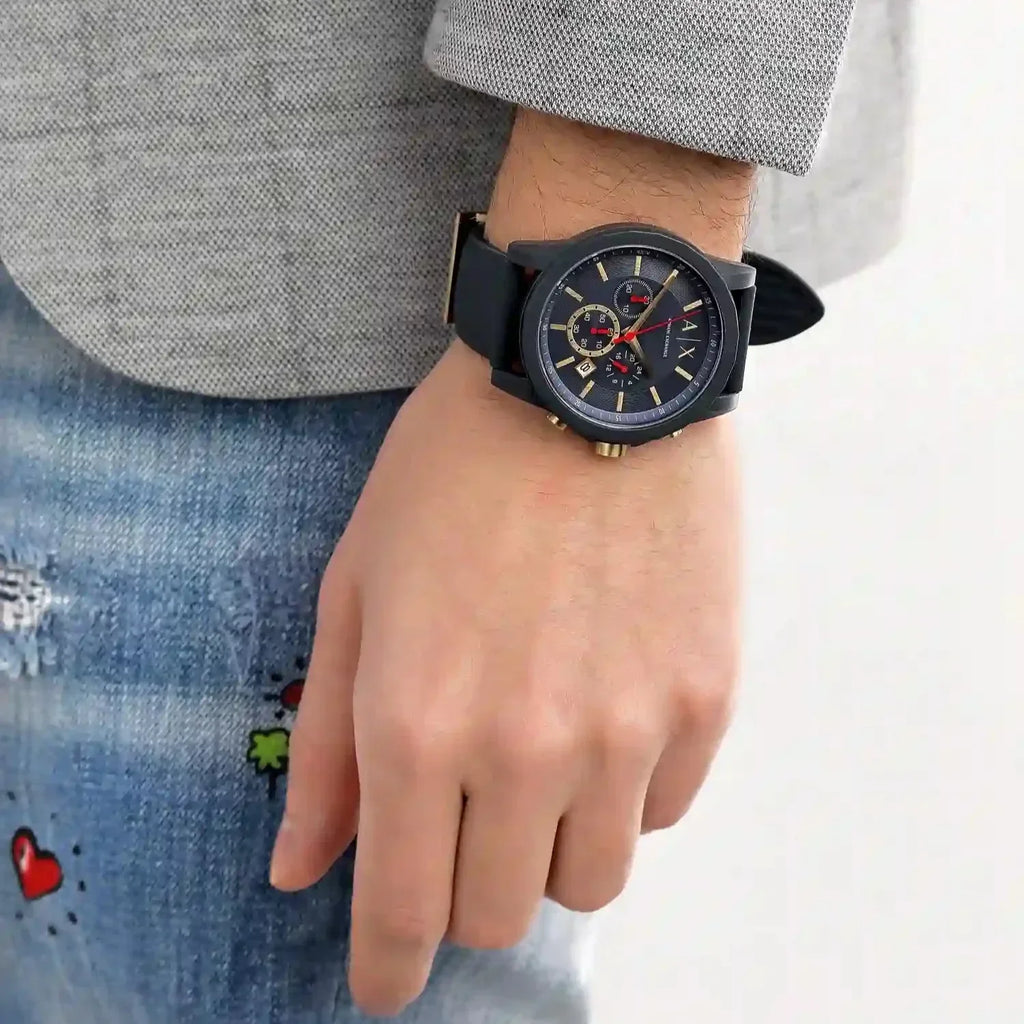 Armani Exchange Outerbanks AX1335 Men's Chronograph Watch – Blue Dial with Blue Silicone Strap